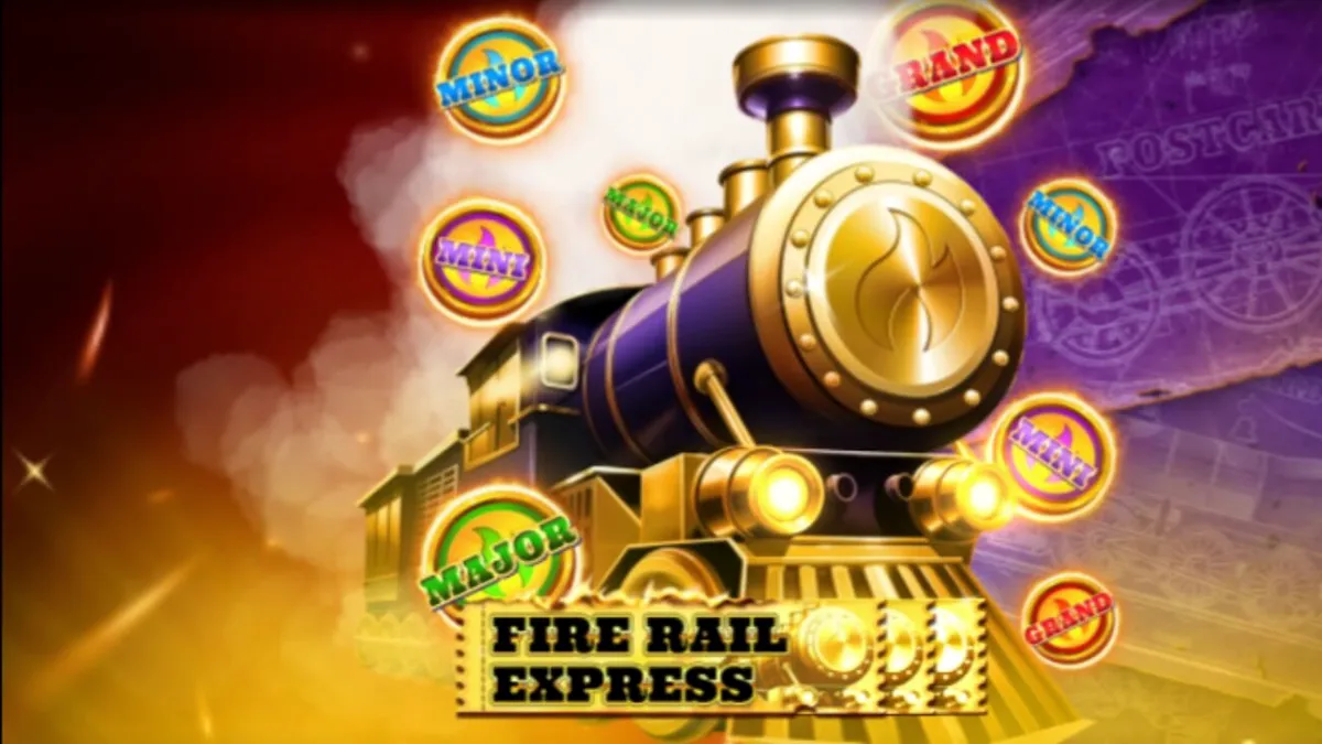 Tampilan visual mesin slot Fire Rail Express dengan tema kereta uap steampunk